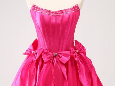 Fuchsia A Line Strapless Corset Short Homecoming Dress With Bows Online Sale