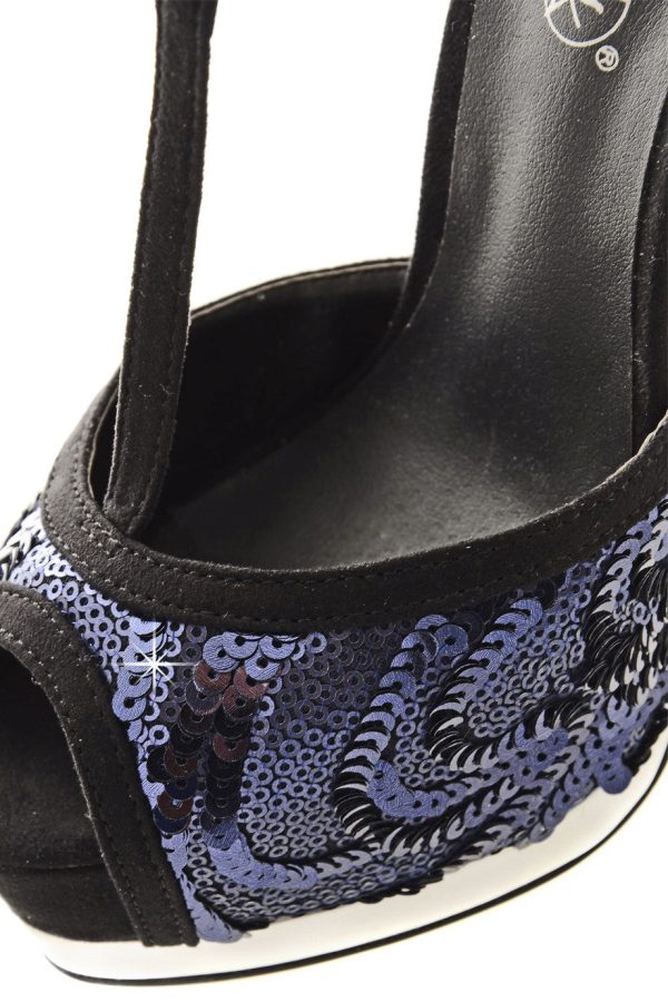 PHYLLIS Dark Blue Sequin Heeled Sandals on Sale