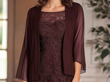 Cabernet Square Neck Column Chiffon Long Mother Of the Bride Dress with Lace Appliques Online now