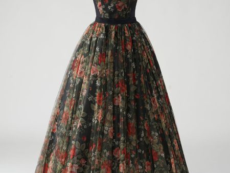 A Line Floral Printed Halter Dark Green Wedding Guest Dress Online Sale