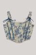 Blue Flower Lace-Up Back Corset Bustier Top Online Hot Sale