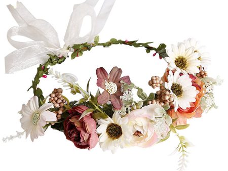 Blush Floral Bride Hair Wreath with Ribbon on Sale