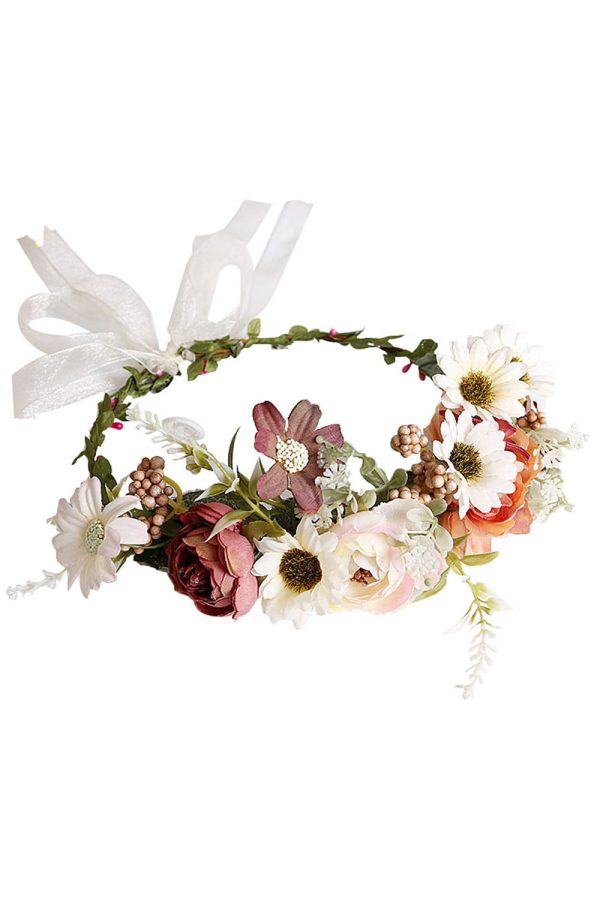 Blush Floral Bride Hair Wreath with Ribbon on Sale