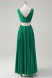 Green A-Line V Neck Ruched Chiffon Knee Length Bridesmaid Dress For Sale