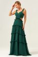 Dark Green A-Line Chiffon Ruffled Long Bridesmaid Dress with Hollow Out Supply