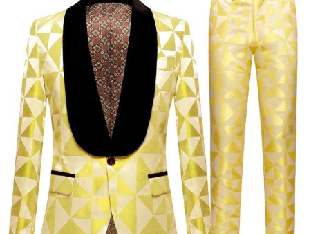 Yellow Shawl Lapel 2 Piece Geometrical Men s Suits For Sale