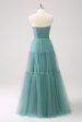 Eucalyptus Strapless Corset Tulle A-Line Bridesmaid Dress Cheap