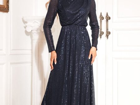 Sparkly Navy A Line Mother of Bride Dress with Long Sleeves Sale