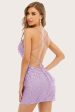 Purple Spaghetti Straps Backless Tight Homecoming Dress With Appliques on Sale