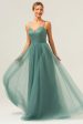 Eucalyptus Spaghetti Straps Tulle A-Line Long Bridesmaid Dress For Cheap