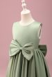 Grey Green A-Line Round Neck Satin Flower Girl Dress with Bow Online