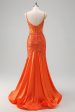 Orange Mermaid Spaghetti Straps Beaded Long Prom Dress Supply