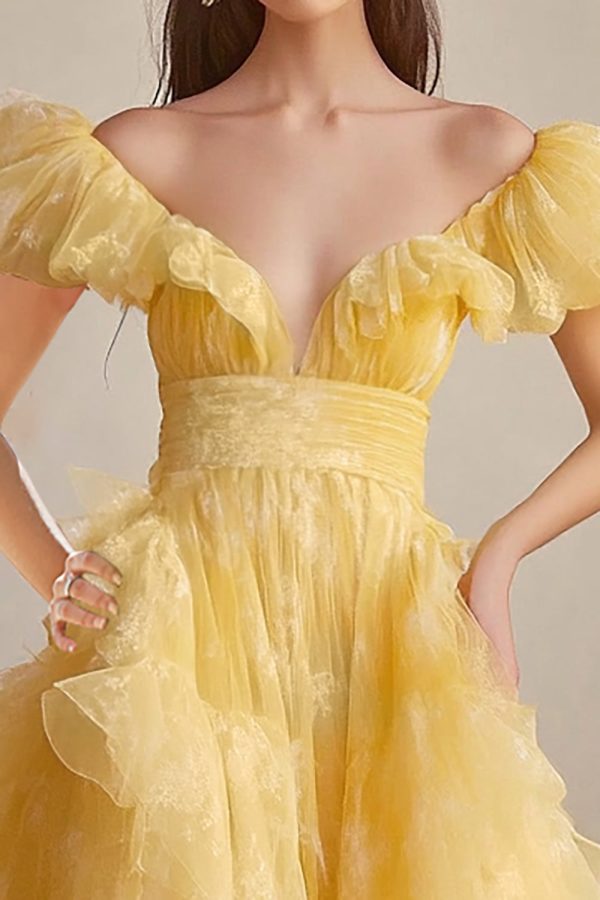 Yellow A Line Off The Shoulder Ruffles Formal Dress Hot on Sale