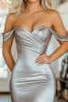 Cold Shoulder Sheath Sleeveless Silver Long Prom Dress Discount