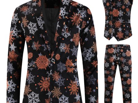 Black Snowflake Printed 3 Pieces Men s Christmas Suit Discount