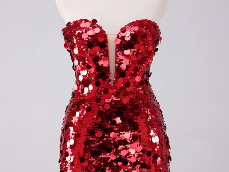 Red Sequins Tight Homecoming Dress With Removable Sleeves Supply