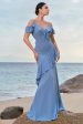 Blue Cold Shoulder Chiffon Bridesmaid Dress with Ruffles Online