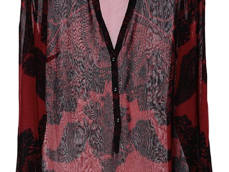 JAEDA Raspberry Sheer Paisley Top Sale