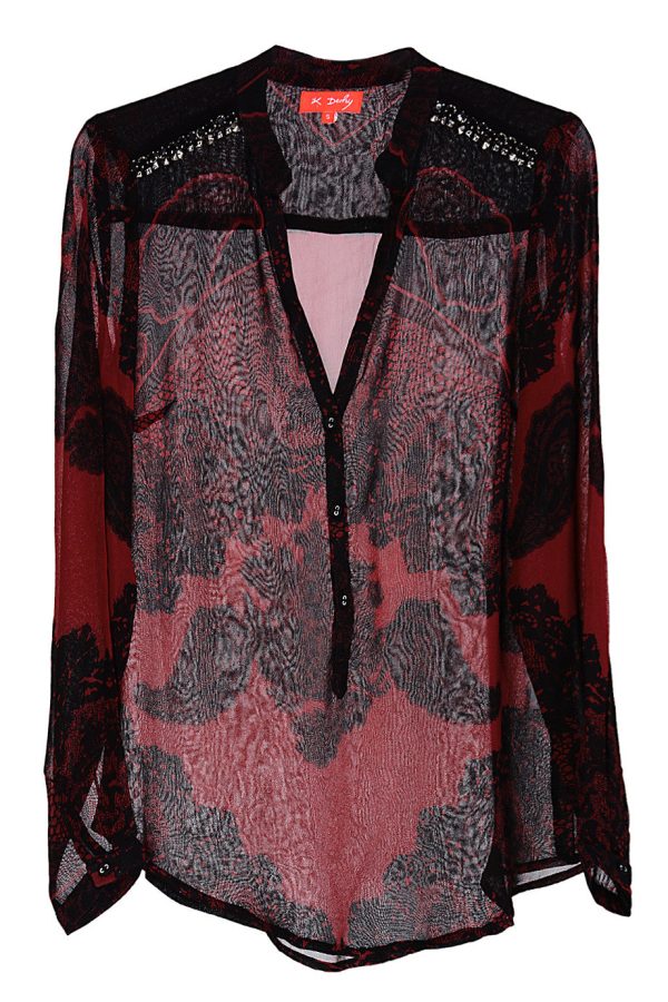 JAEDA Raspberry Sheer Paisley Top Sale