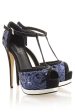 PHYLLIS Dark Blue Sequin Heeled Sandals on Sale