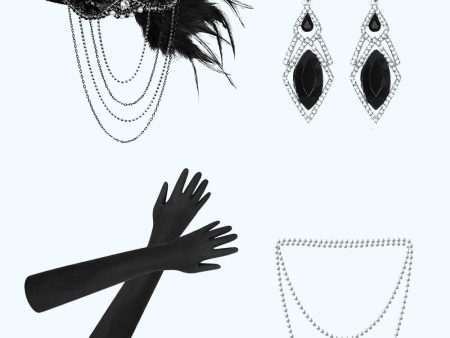 Black 1920s Party Four Pieces Accessories Sets Online Sale