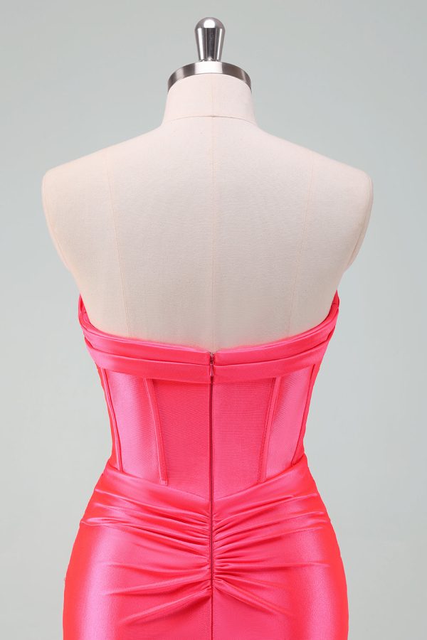 Hot Pink Bodycon Sweetheart Satin Corset Short Homecoming Dress Cheap