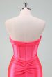 Hot Pink Bodycon Sweetheart Satin Corset Short Homecoming Dress Cheap