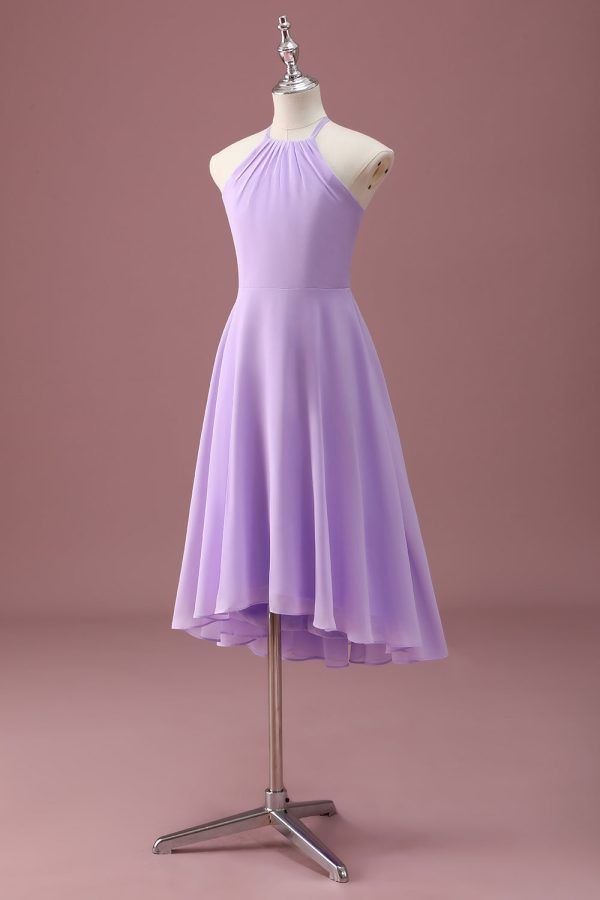 Lilac A Line Halter Ruched Junior Bridesmaid Dress Online Sale