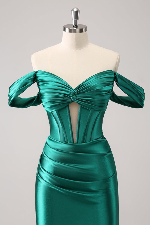 Dark Green Tight Off the Shoulder Corset Satin Homecoming Dress Online