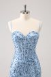 Sparkly Blue Tight Sequins Spaghetti Straps Homecoming Dress Online