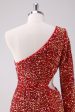 Sparkly Red One Shoulder Tight Short Homecoming Dress with Hollow Out Online Hot Sale