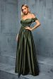 Army Green Off the Shoulder Satin A-Line Long Prom Dress For Sale