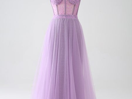 A-Line Lilac Spaghetti Straps Long Corset Prom Dress Sale