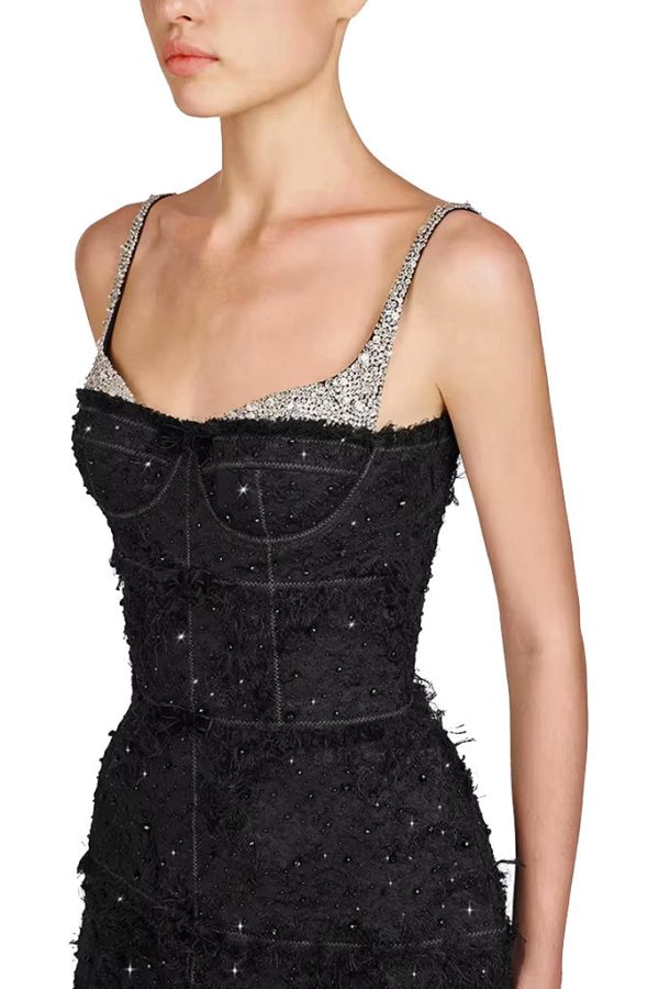 Zardena Black Crystal Embellished Dress Hot on Sale