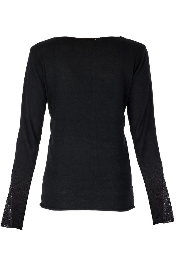 LUNA Black Lace Sequin Blouse For Discount