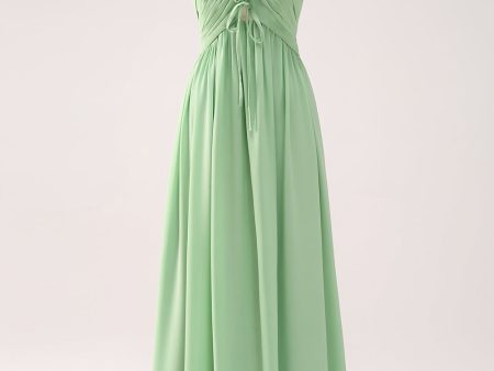 Light Green A Line Halter Backless Lace Up Long Bridesmaid Dress Discount