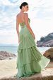 Green Mermaid Floral Chiffon Long Ruffled Bridesmaid Dress with Lace Online Hot Sale