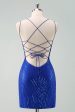 Royal Blue Glitter Tight Homecoming Dress with Sequins Butterflies For Sale