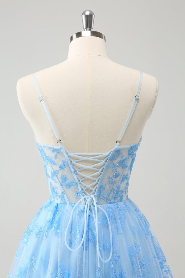 Blue A Line Spaghetti Straps Corset Glow In The Dark Homecoming Dresses For Discount