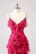 Red Flower Asymmetrical Ruffled Wedding Guest Dress Online Hot Sale