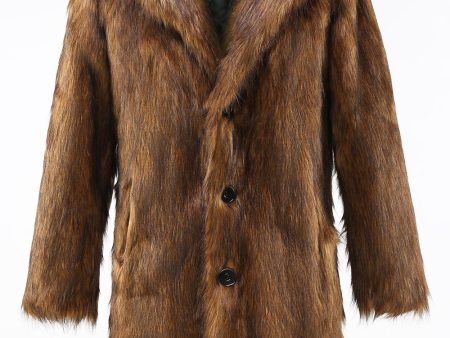 Brown Notched Lapel Long Men s Shearling Coat with Buttons Supply