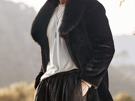 Black Luxury Faux Fur Winter Long Men s Coat with Long Sleeves on Sale