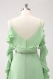 Light Green Cold Shoulder A-Line Chiffon Long Bridesmaid Dress with Ruffles Hot on Sale