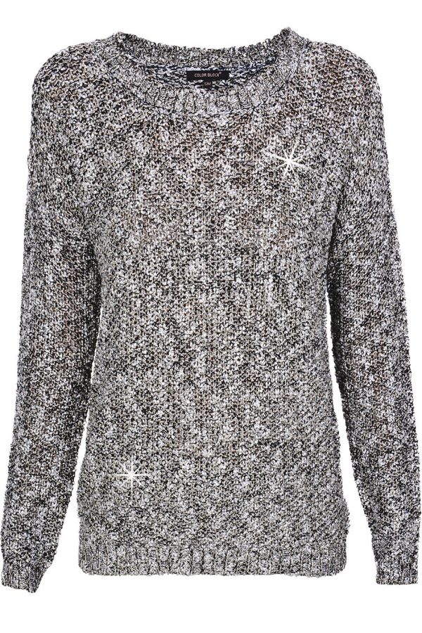 C BLOCK NAOMI Black White Tweed Effect Sweater Fashion