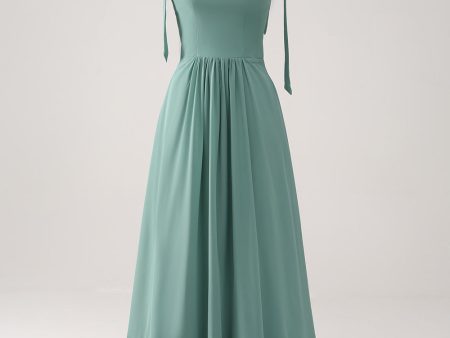 A Line Chiffon Green Long Bridesmaid Dress with Pleated Hot on Sale