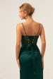 Dark Green Mermaid Spaghetti Straps Corset Satin Long Bridesmaid Dress with Slit Fashion