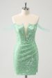 Sparkly Green Off the Shoulder Ruched Tight Homecoming Dress with Sequins Online