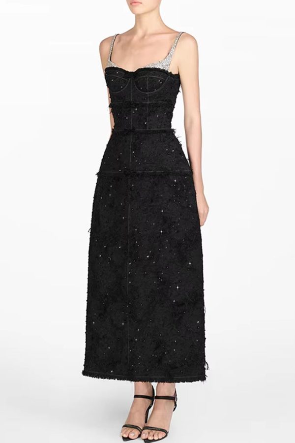 Zardena Black Crystal Embellished Dress Hot on Sale