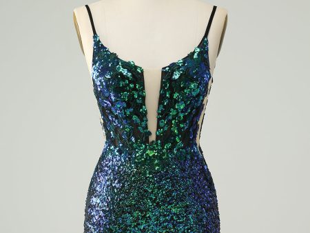 Sparkly Dark Green Spaghetti Straps Tight Short Homecoming Dress with Sequins Supply