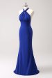 Glitter Blue Halter Mermaid Long Bridesmaid Dress Online Sale